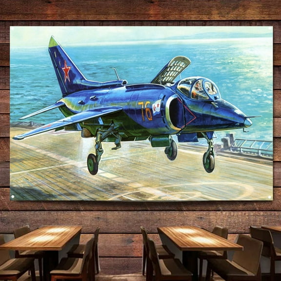 Yak-38 fighter plane Wall Art Posters and Prints Military Flag Home Decor Banner 38" x 57"