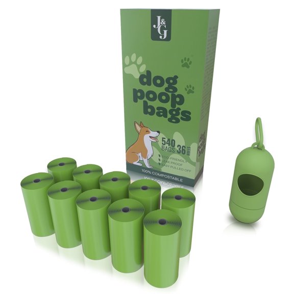 BoComm Dog Poop Bags - 540 Count, Thick Waste Bags for Pets, 1 Dispenser, Green