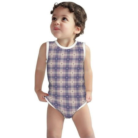 

Vsdgher Purple Floral Gingham Check Plaid Print Baby Unisex Baby Cotton Sleeveless Bodysuits Soft and velvety comfortable and breathable