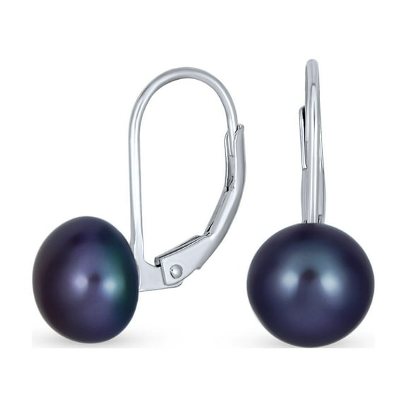 Bling Jewelry Womens Simple Iridescent Peacock Freshwater Pearl Drop Ball Earrings in Sterling Silver
