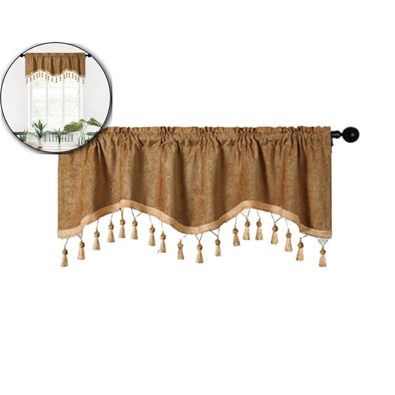 VQPeo Window Valance with Tassel 59 × 15.7inch Window Swag Curtains Kitchen Valances Rod Pocket Short Curtain Window Treatments for Living Room Bedroom Decor
