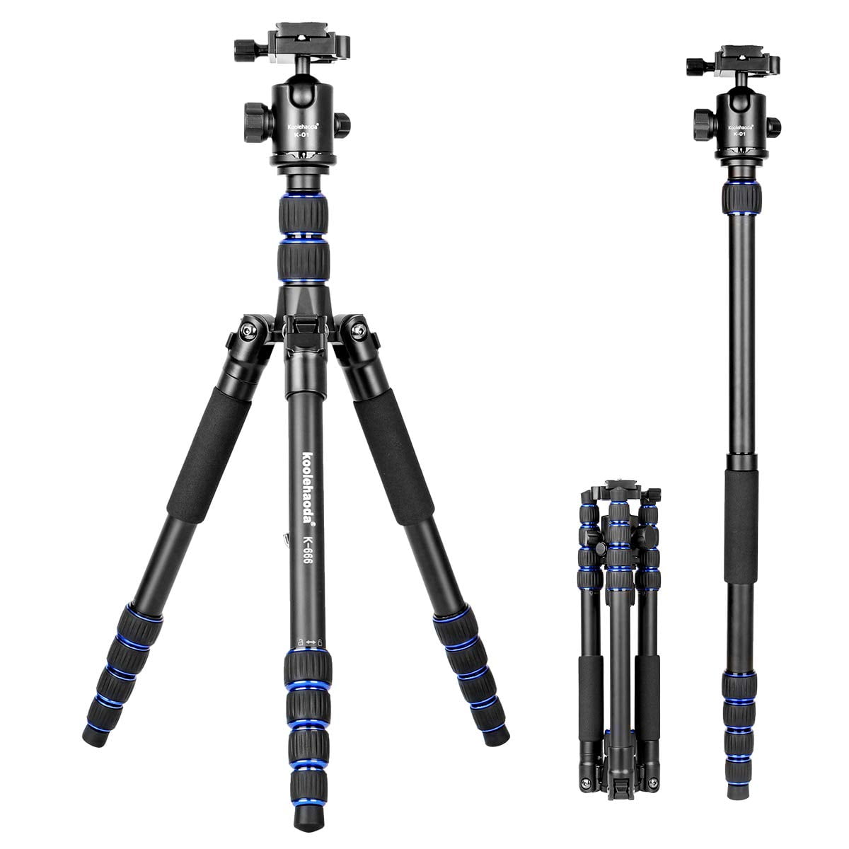 Koolehaoda Camera Tripod, 61 inch Compact Lightweight Aluminum Travel Tripods Monopod with 360
