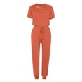 thumbnail image 5 of REORIAFEE Two Piece Plus Size Outfits for Women 70s Outfits Fashion Women Summer Button Casual Short Sleeve Top + Pant Set Orange S, 5 of 6