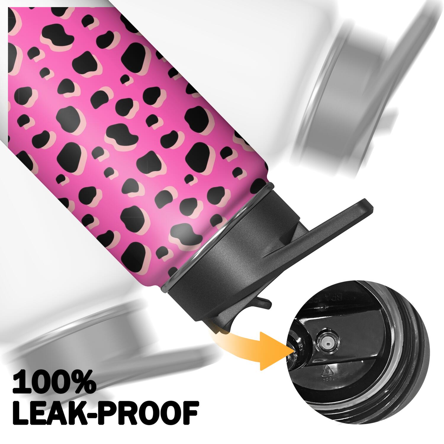 Leopard Print Insulated Stainless Steel Water Bottle with Straw & Cleaning Brush – 18 Oz | Leakproof, BPA-Free, 304 Stainless Steel, Wide Mouth, Travel Mug for Car, Gym, Office