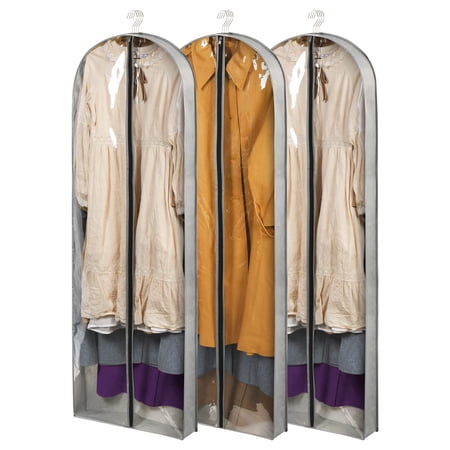 Belinlen 3 Pack 60" Long Garment Bags for Clothes Storage, Clear Moth Proof Suits Covers with 4" Gussets for Closet Storage Travel, Plastic Protector for Dress Gowns, Coats, Suit, Down Jacket C33