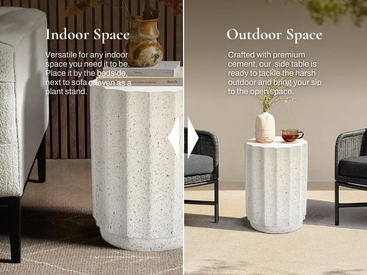 LuxenHome Outdoor Side Table, 18 Inch Cement End Tables for Patio, Garden Small Accent Decorative Stool, Tree Stump Stool Plant Stand Drum Table