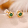 thumbnail image 5 of 14K Gold Jade Flower Stud Earrings for Women, Vintage Plum Blossom Motif, Gift for Mother on Birthday, 5 of 6