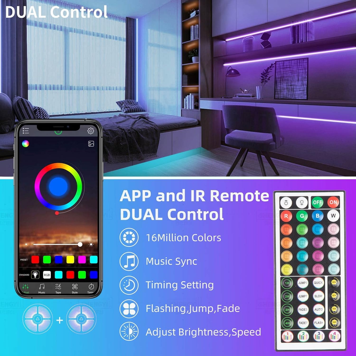 Music Sync LED Strip Lights 100FT, RGB Color Changing with Smart APP & Remote Control, Indoor Flexible Lighting for Bedroom, Party, Home Decor