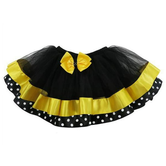 Wenchoice Black Yellow Bumble Bee Polka Dot Ribbon Tutu Skirt Girls XL(6-8 Years)