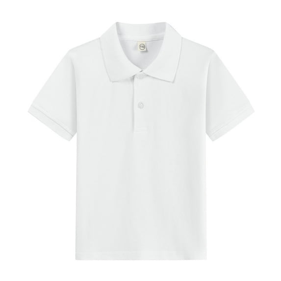 Polo Shirts for Children Short Sleeve Collared Shirt Loose Fit 2 Buttons Golf Tshirts for Unisex Casual Versatile Summer Top White 150