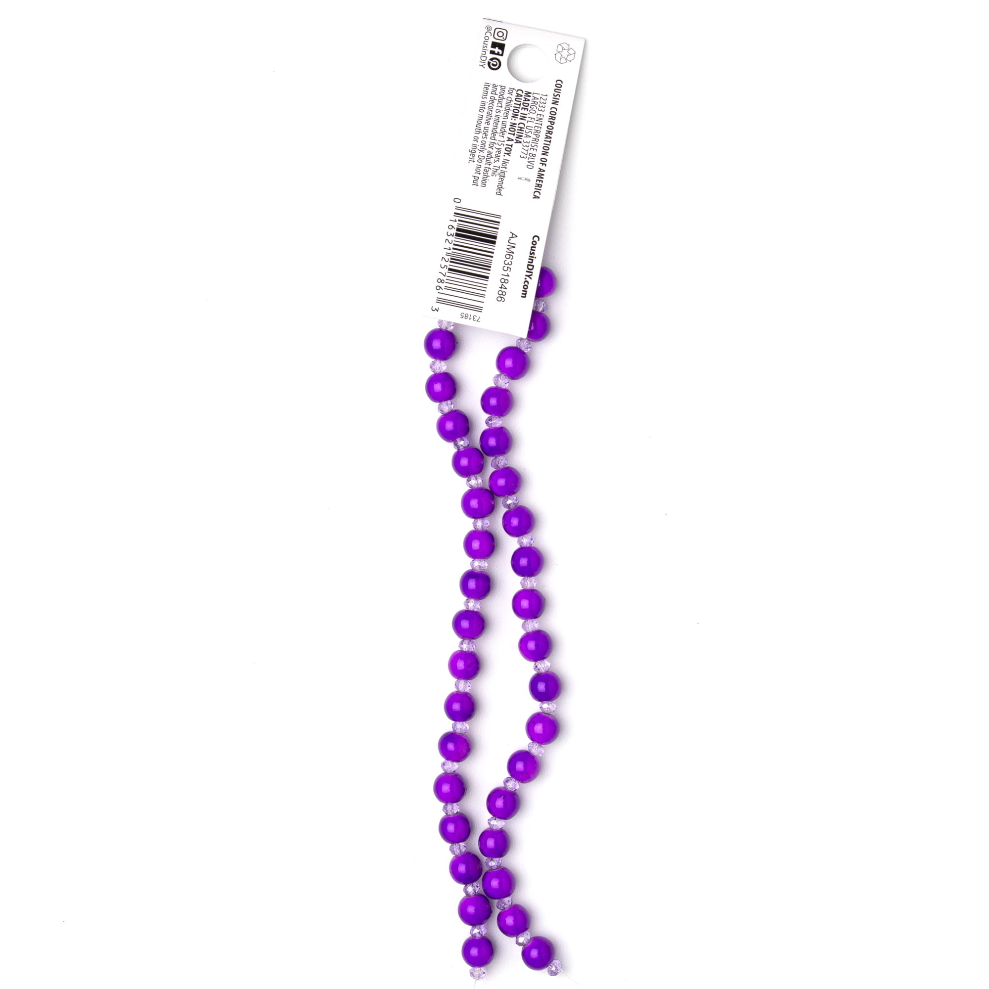 Cousin DIY 15.5 inch Glass Miracle Beads Strand, Purple, 78 Pieces