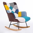 thumbnail image 1 of Patchwork Upholstered Rocking Chair with Solid Wood Rockers and Steel Frame, 26" Wide High-Back Accent Lounge Chair with High-Density Foam Cushion, 330 lb Capacity for Living Room, Bedroom or Reading, 1 of 6