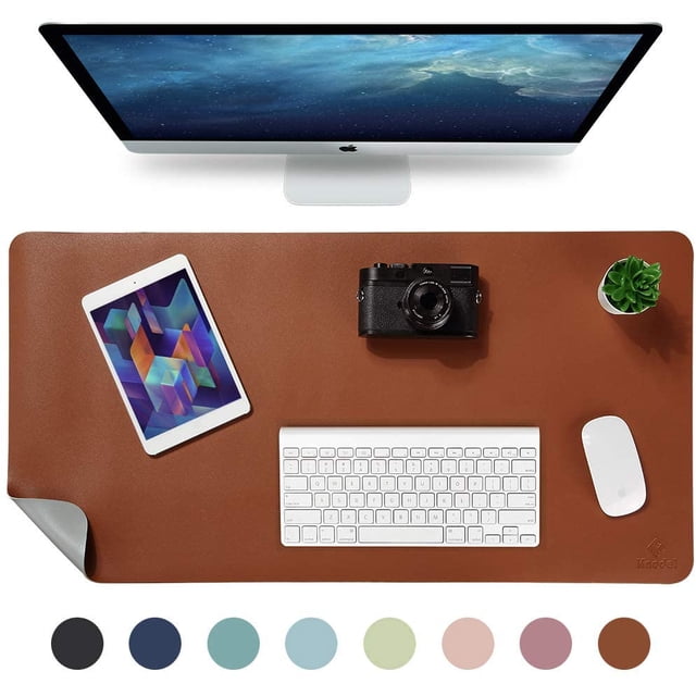 Table Pad, Desk Pad, 90 * 45cm Pu Leather Table Pad, Laptop Table Pad, Double-Sided (Brown / Gray)