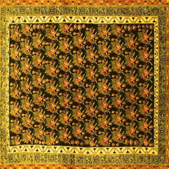 Ahgly Company Machine Washable Indoor Square Persian Yellow Traditional Area Rugs, 5' Square