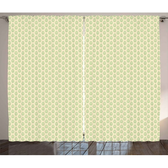 Ambesonne Nature Curtains 2 Panel Set, Geometric Spring Leaves, 108" x 63", Green White