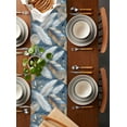 thumbnail image 2 of Gold White Feather Table Runner 72 Inches, Modern Spring Blue Leaf Oil Painting Bed Runner Dresser Scarves Tabletop for Indoor Outdoor Parties/Ceremony/Banquet, 14" x 72", 2 of 8