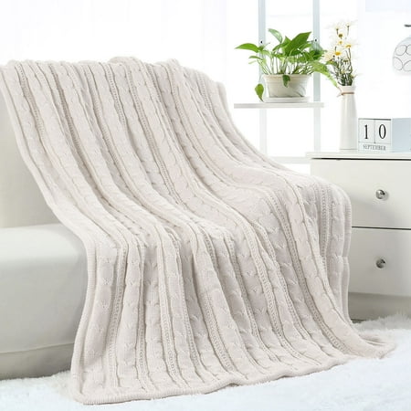 Soft Warm Throw Sofa Couch Bed Cable Knit Reversible Blanket Beige Soft Warm Throw Sofa Couch Bed Cable Knit Reversible Blanket Beige