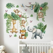 3 Sheets Cute Animal Wall Stickers 3 Styles Elephant Monkey Tiger Stickers Decor Removable Peel and Stick Wall Stickers for DIY Nursery Playroom Room Bedroom Classroom 118x39cm