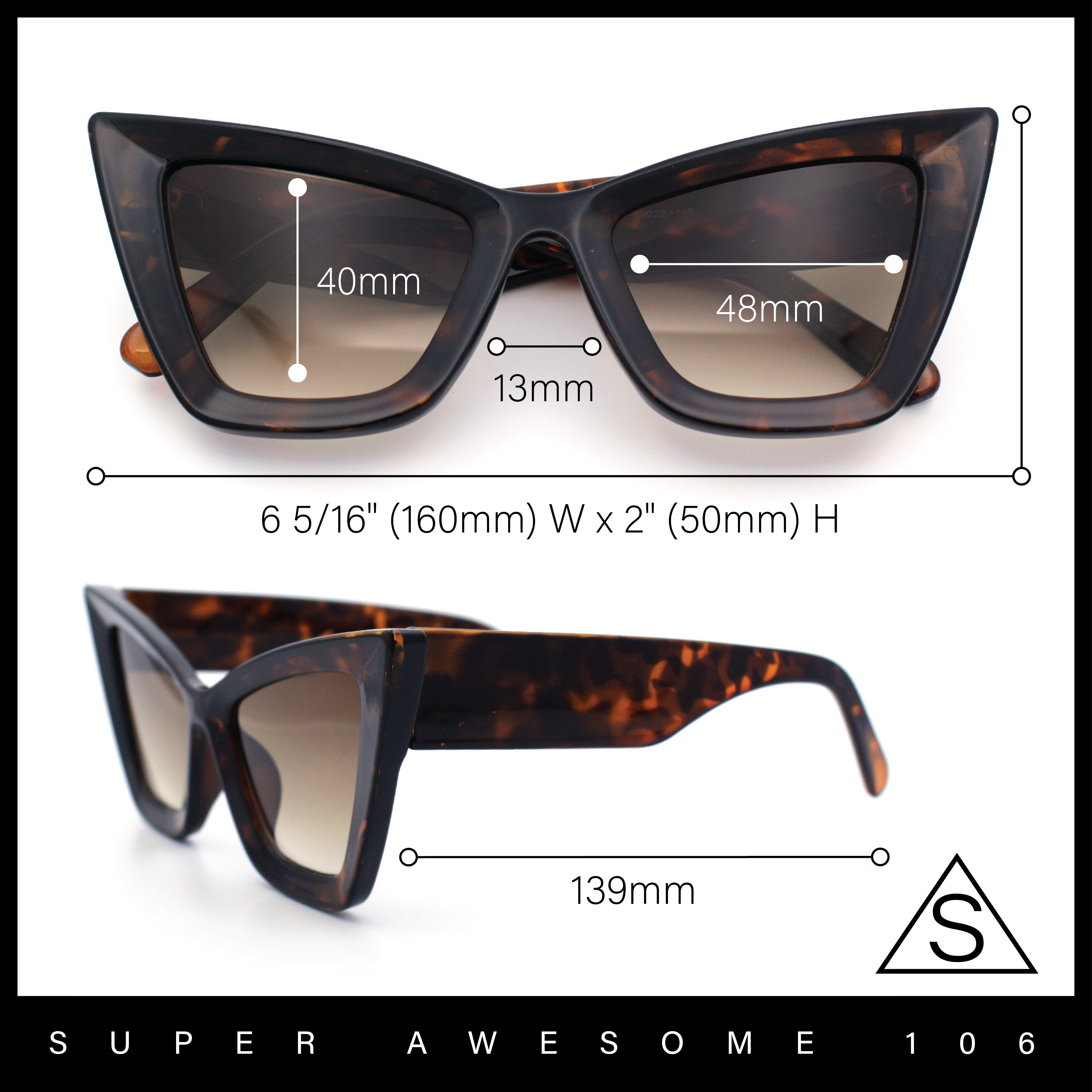 Womens Retro Large Gothic Cat Eye Thick Plastic Retro 80s