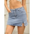 thumbnail image 2 of DARING DIVA Women's High Waisted A Line Stretchy Side Slit Mini Denim Skirt M Light Blue, 2 of 7