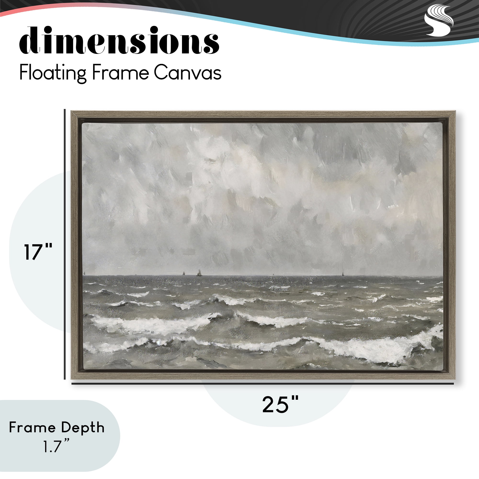 Stupell Industries Stormy Ripples at Sea Brown Framed Floater Canvas Wall Art, design by Jacky Ngan