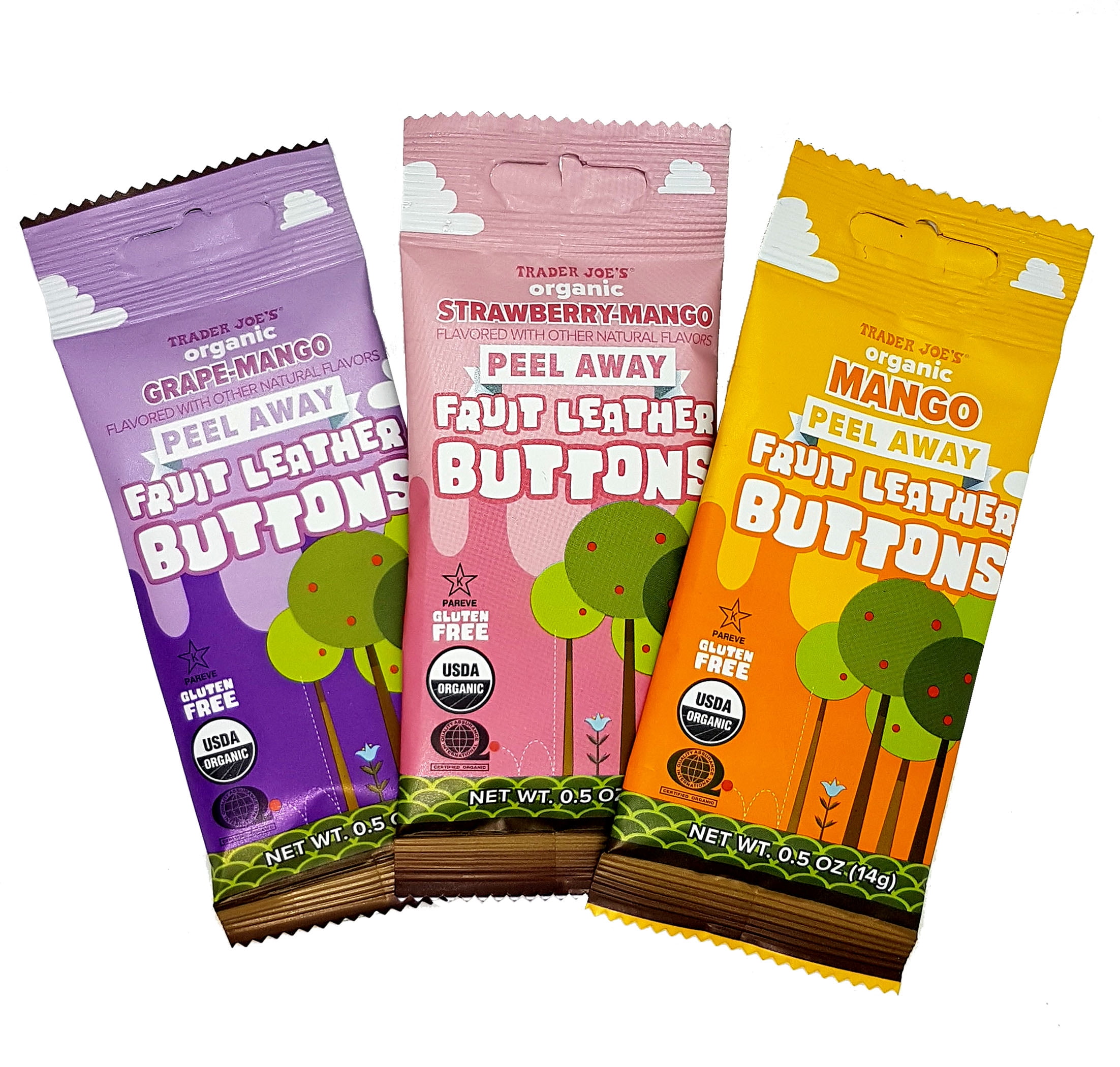 Organic Fruit Leather Buttons Peel Away Variety Pack Gift Set 3 Flavors (Mango, Strawberry-Mango, Grape-Mango) 3 Each (9-Piece Set)