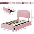 thumbnail image 3 of Bingirl Pink Twin - XL Boucle Upholstered Platform Bed with 2 Storage Drawers, Bookcase Headboard, Noise - Free Feature, Easy Assembly, and No Box Spring Requirement, Ideal for, 3 of 8