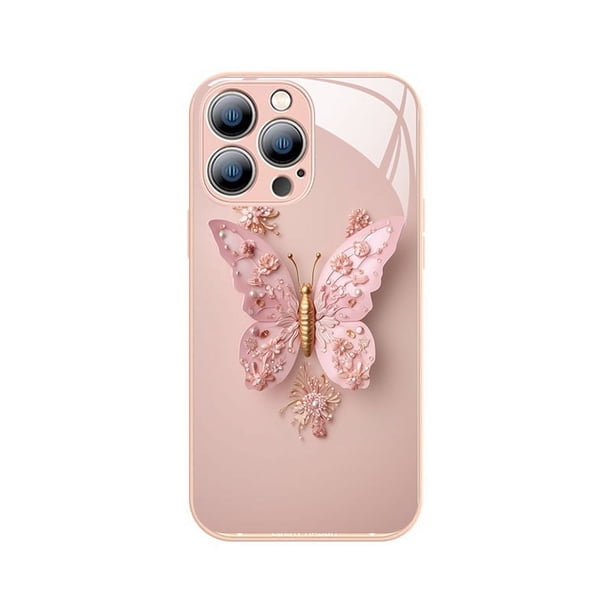 Funda de cristal para teléfono móvil iPhone 13 con diseño de mariposa de hadas para Apple 14Promax