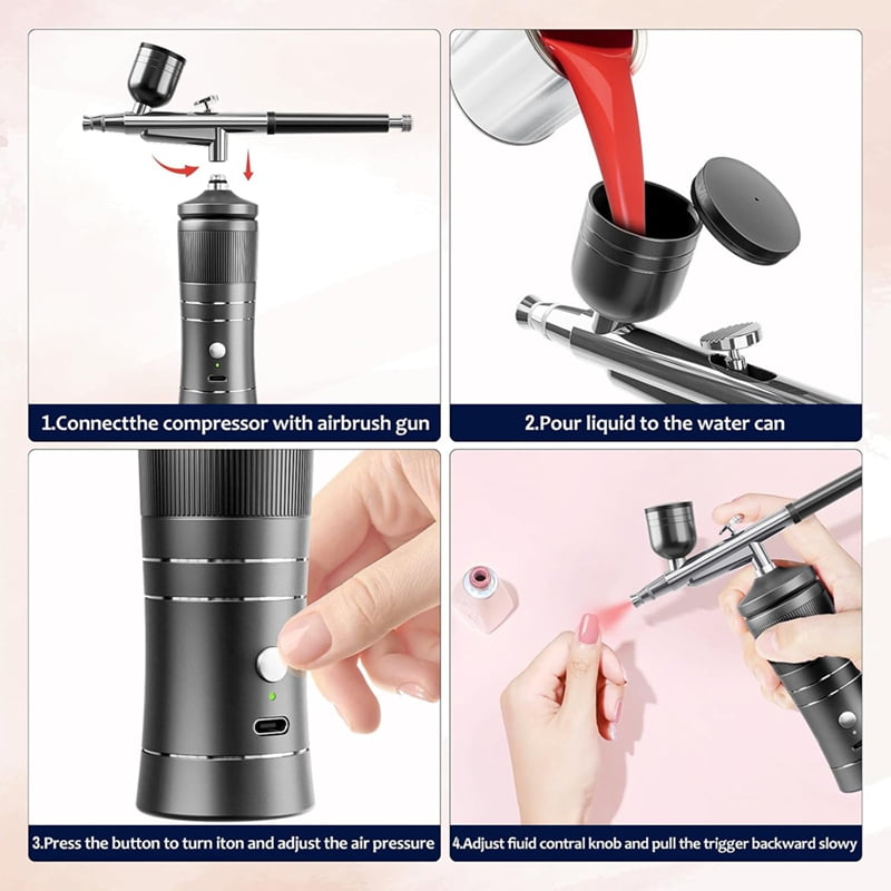 Airbrush Kit with Compressor, 48PSI High Pressure Air Brush Kit with 0.3/0.5mm Nozzle and Cleaning Brush
