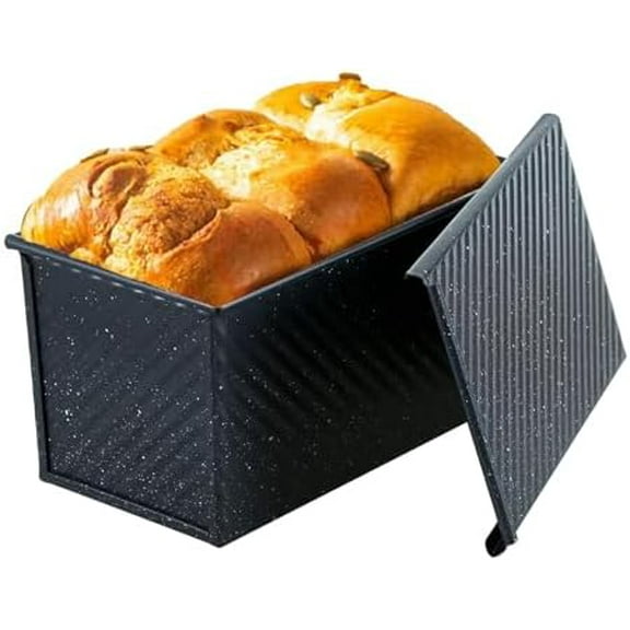 Pullman Loaf Pan with Lid, 1LB Carbon Steel Nonstick Bread Baking Pan - Heavy Duty Loaf Pans for Homemade, Sourdough & Sandwich Bread, Bread Loaf Pan with Cover