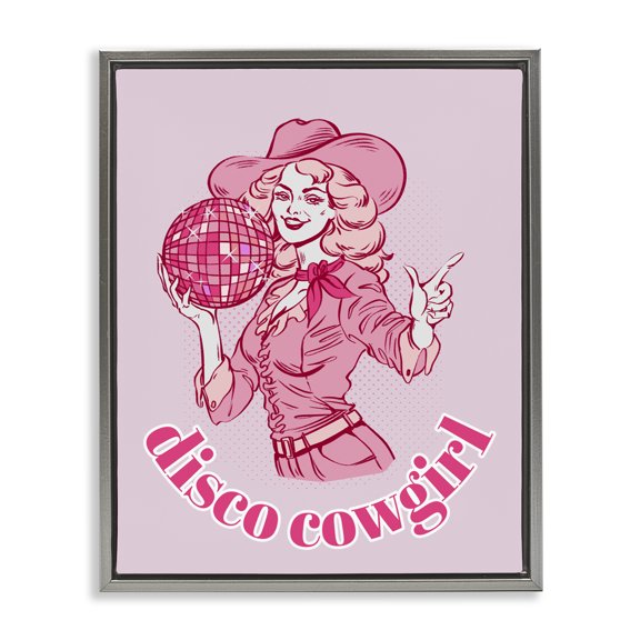 Stupell Industries Eclectic Vintage Disco Cowgirl Gray Floating Frame Canvas Art, 17 x 21, by Ziwei Li