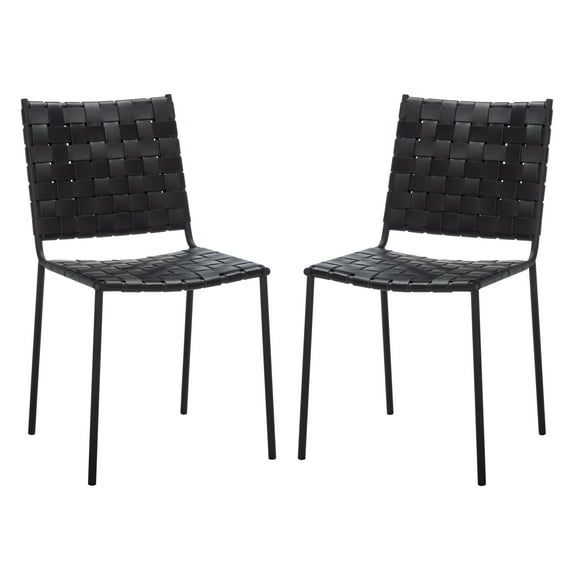 SAFAVIEH Wesson Contemporary Leather Solid Dining Side Chair, Black/Black (Set of 2)