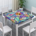 thumbnail image 3 of Blue Pioneer Flower and Leaf Pattern Square Fitted Tablecloth with Elastic Edge,Square Table Cover,Washable Elastic Table Cover for Home Kitchen Party Decor 34"x34", 3 of 6