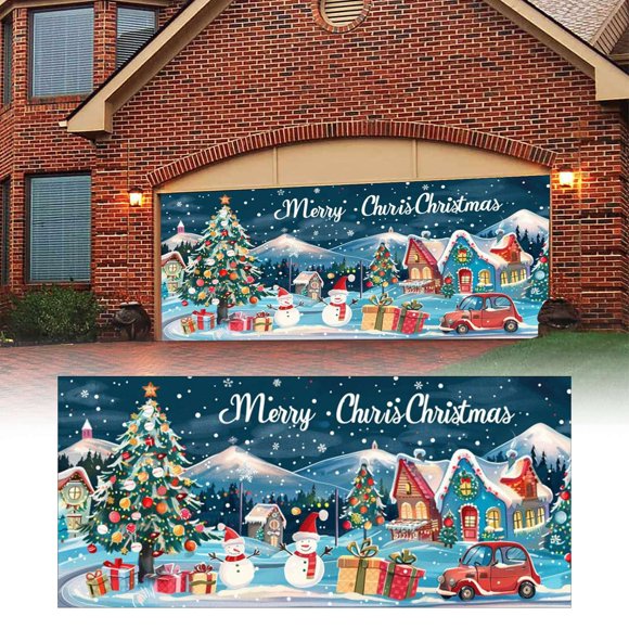 Hbdhejl Bannière de Noël Décorations de Porte de Garage Décoration de Noël Hiver Grande Housse de Porte Décoration Intérieur Extérieur pour Fournitures de Fête des Fêtes de Noël