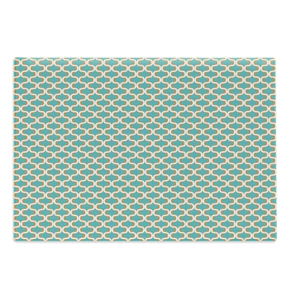 Geometric Cutting Board, Seventies Nostalgic Repeating Symmetric Mathematical Forms Design, Decorative Tempered Glass Cutting and Serving Board, Large Size, Orange White Teal, by Ambesonne