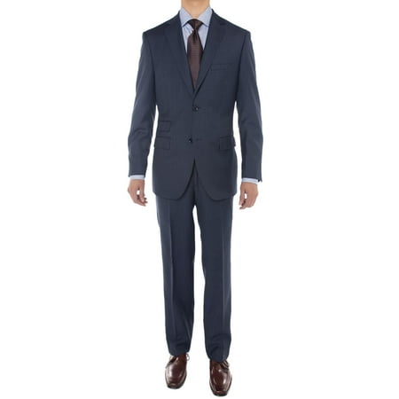 LN LUCIANO NATAZZI Men's Sharkskin 160'S Wool Suit Two Button Jacket 2 Piece French Blue
