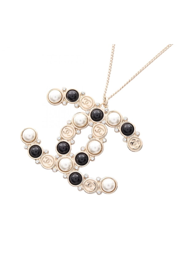 Pre-Owned Chanel Coco Mark Necklace, Gold-Plated with Faux Pearls, Women's, Available... (Good)