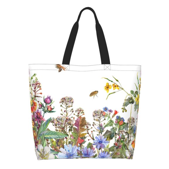 Naloa Herbs and Wildflowers Tote Bag for Women Large Capacity Shoulder Bag for College Work Travel Shopping