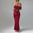 thumbnail image 6 of Women's Off Shoulder Corset Ruched Bodycon Formal Guest Dresses Maxi Dress for Wedding Cocktail Wine Red M, 6 of 10