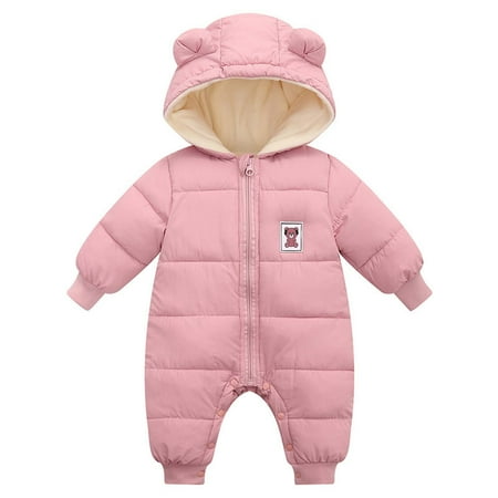 

Infant Baby Boys Girls Winter Hooded Down Cotton Jumpsuit Warm One-piece Crawling Suit Plush Thickened Romper