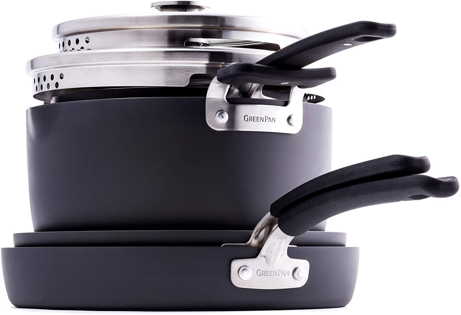 GreenPan Levels Stackable Hard Anondized Ceramic Nonstick, Cookware Pots and Pans Set, 6-Piece
