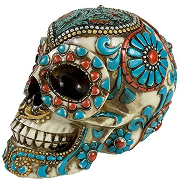 Urbalabs Day of The Dead DOD Gothic Floral Rose Flower Sugar Skull Decor Statue Skeleton Head Creepy Figurine Skull Gothic Colorful Skulls Dia De Los Muertos Decor