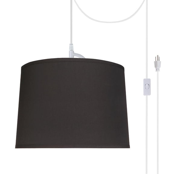 Aspen Creative 72222-21 One-Light Plug-In Swag Pendant Light Conversion Kit with Transitional Hardback Empire Fabric Lamp Shade, Black, 12" width