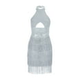 thumbnail image 5 of Riforla Women's Fashion Beaded Sleeveless Halter Belly Button Sequin Fringe Skirt Dress Dresses for Women Silver M, 5 of 9