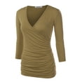 thumbnail image 2 of Doublju Women's V Neck Twist Knot Ruched Empire Waist Slimming Tunic Top Blouse (S-3X), 2 of 4