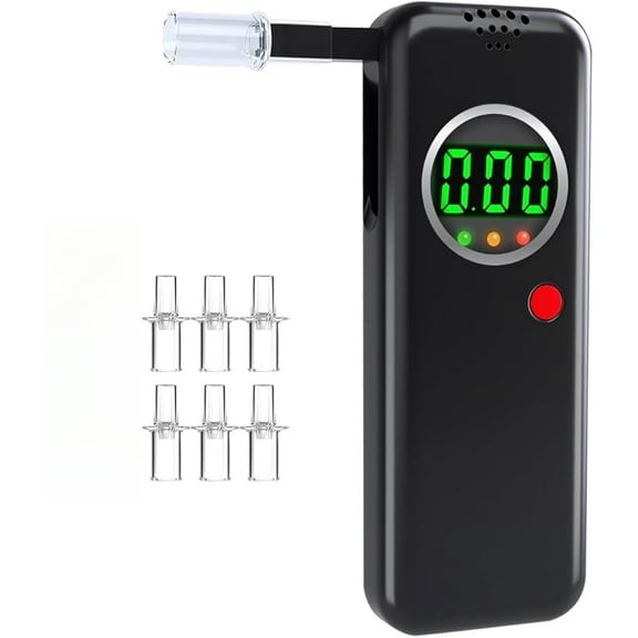 Breathalyzer,Professional-Grade Accuracy Alcohol Tester with LCD Digital Display,Portable Alcohol Tester for Home and Party Use(Black,6 Mouthpieces)