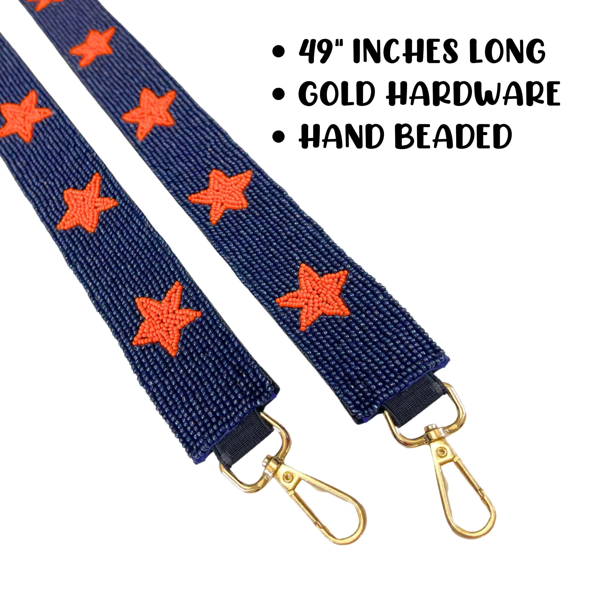Lashicorn Navy Blue with Orange Stars Beaded Purse Strap 49 Football Game Day Clear Bag Auburn Sports Fans Florida Broncos