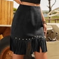 thumbnail image 3 of Fringe Skirt for Women Suede High Waisted Mini Tassel Skirt Western Cowgirl Skirts Country Concert Outfits, 3 of 9