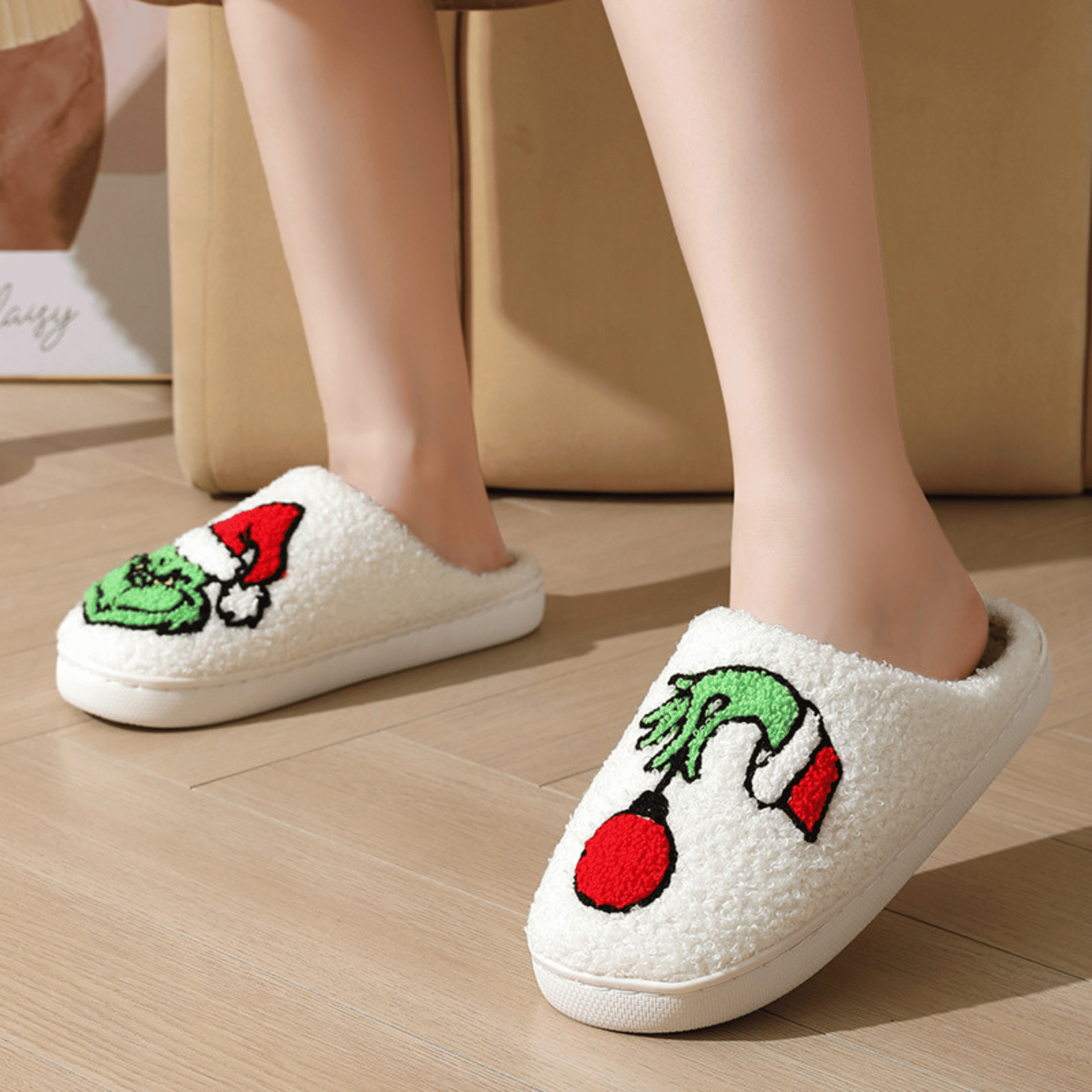 BERANMEY Christmas Holiday Plush Fuzzy Slippers photo 2