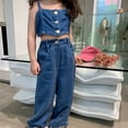 thumbnail image 2 of LNMQLPDBS Toddler Girl Short Sets Spaghetti Straps Bowknot Denim Crop Top + Layered Ruffle Trim Denim Skirts 2pcs Outfits Summer Stylish Vest Set Baby Clothes for Girls for Vacation Party and Photo, 2 of 5